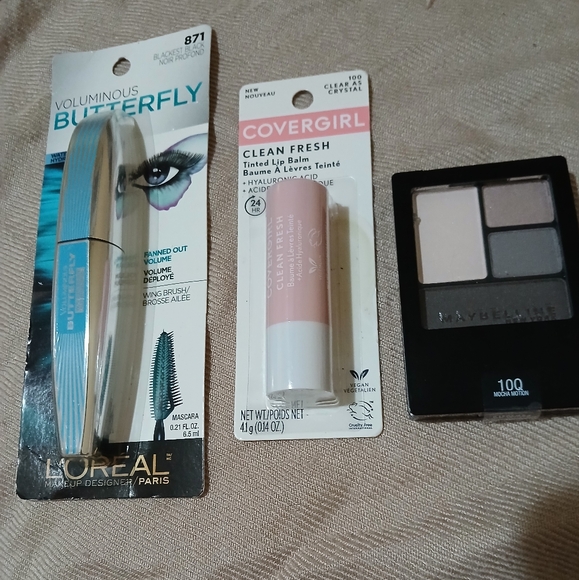 LOREAL MASCARA, COVERGIRL TINTED LIP BALM & MAYBELLINE EYESHADOW - Picture 1 of 4